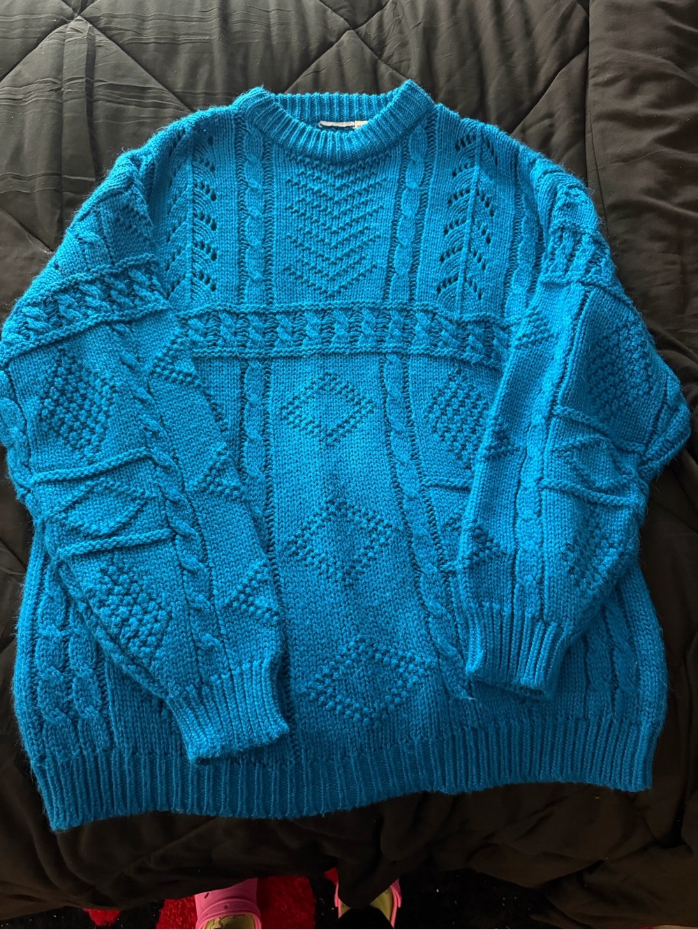 Men's Cable Knit Crewneck Sweater - Bright Aqua Blue